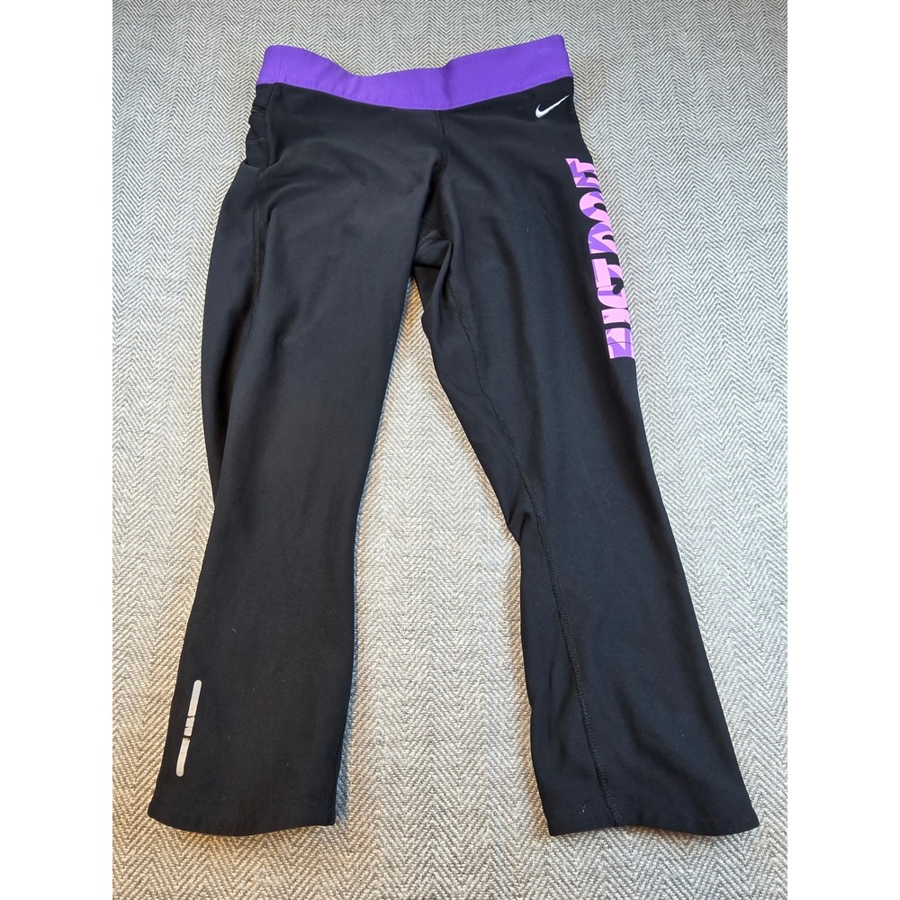 Nike Dri-FIT Just Do It Graphic Crop Flare Pants Black Purple Womens Small